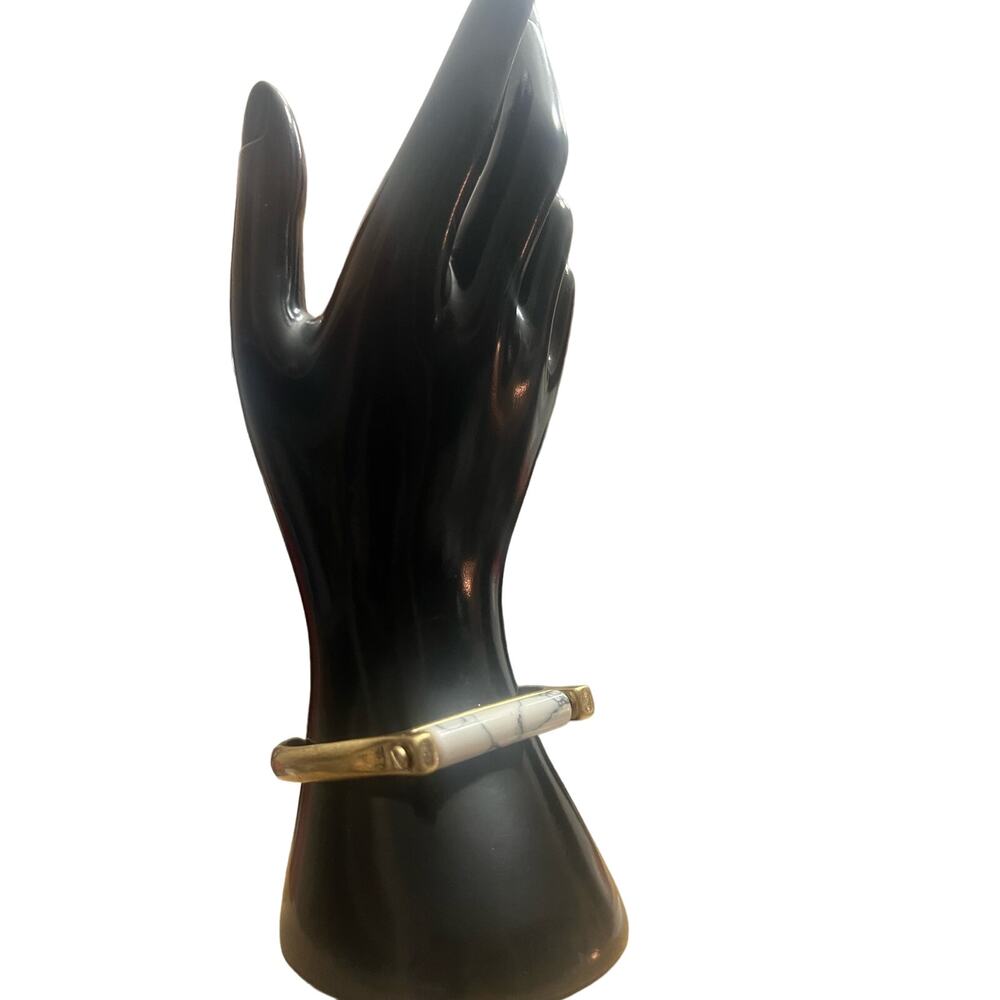 Gold-Tone White Marble Bar Bracelet - Sleek Minimalist Style